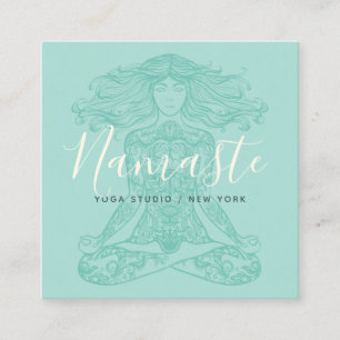 Teal blommigt mandala meditation yoga instruktör fyrkantigt visitkort