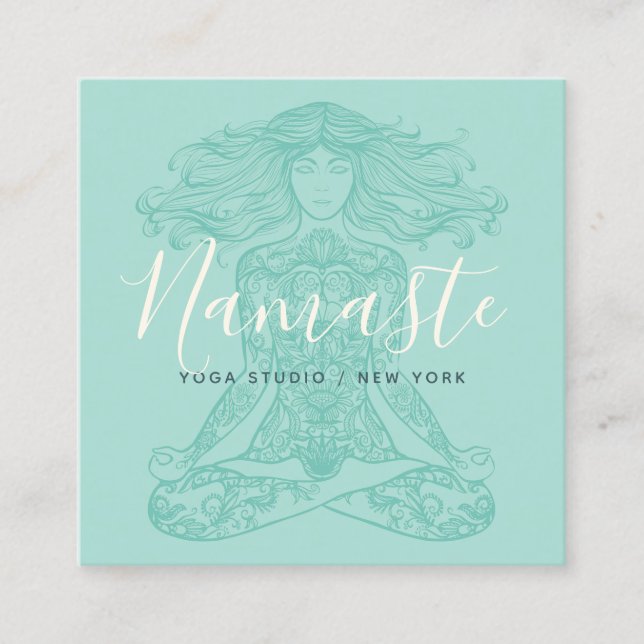 Teal blommigt mandala meditation yoga-instruktör fyrkantigt visitkort (Framsida)
