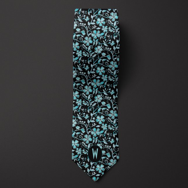 Teal Blommigt på Black Neck Tie Slips (Skapare uppladdad)