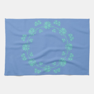 Teal Blommigt på Blue Dish Trasa Hand Towel Kökshandduk