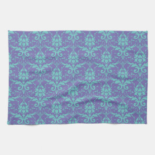Teal Blommigt på Lila 2 Dish Trasa Hand Towel Kökshandduk