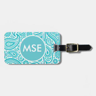 Teal Blommigt Paisley Monogram Mönster Bagagebricka