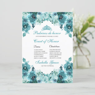 Teal Blommigt Quinceanera Court of Honor Call Inbjudningar