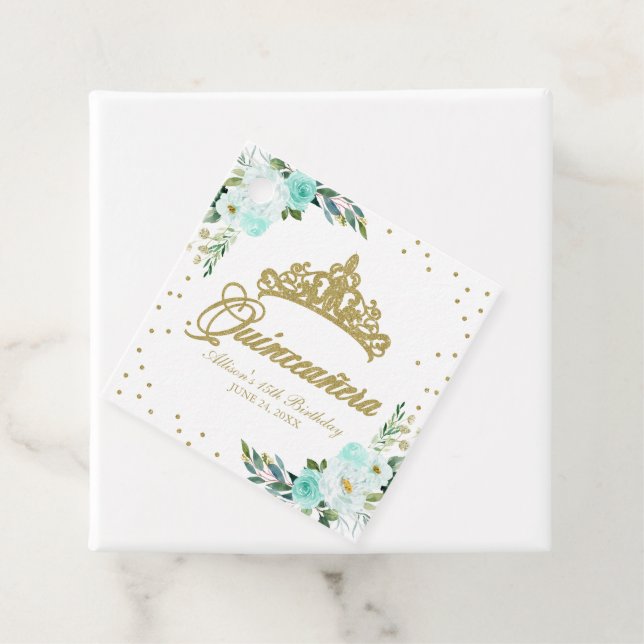 Teal Blommigt Quinceanera Gåvor Etiketter (På plats)