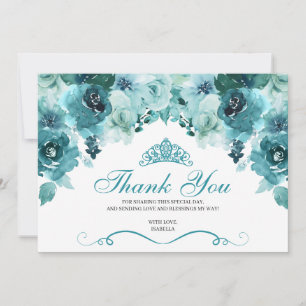 Teal Blommigt Quinceanera Tack Kort