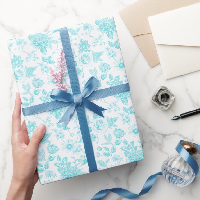 Teal Blommigt Toile Presentpapper (Gifting)