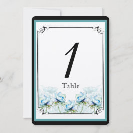 Teal Blommigt Watercolor Bröllop Bordsnummer
