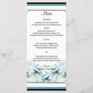Teal Blommigt Watercolor Bröllop Menu Meny