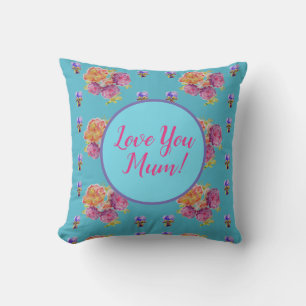 Teal Blommigt Watercolor Kärlek You Morsa Cushion Kudde