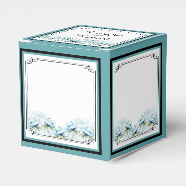 Teal Blommigt Watercolor Wedor Favor Box Presentaskar (Framsidan Sidan)