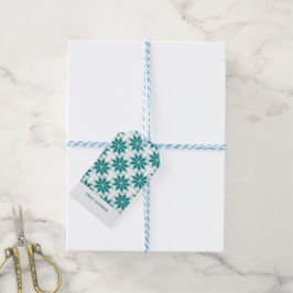 Teal-blommor, eget namn, vitt presentetikett
