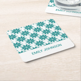 Teal-blommor, eget namn, vitt underlägg papper kvadrat