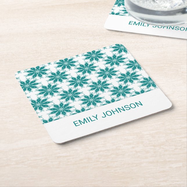 Teal-blommor, eget namn, vitt underlägg papper kvadrat (Vinklad)