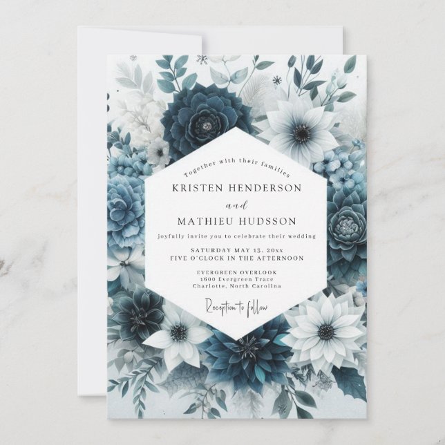 Teal Bloom Botanical Romance Wedding Inbjudningar (Framsida)