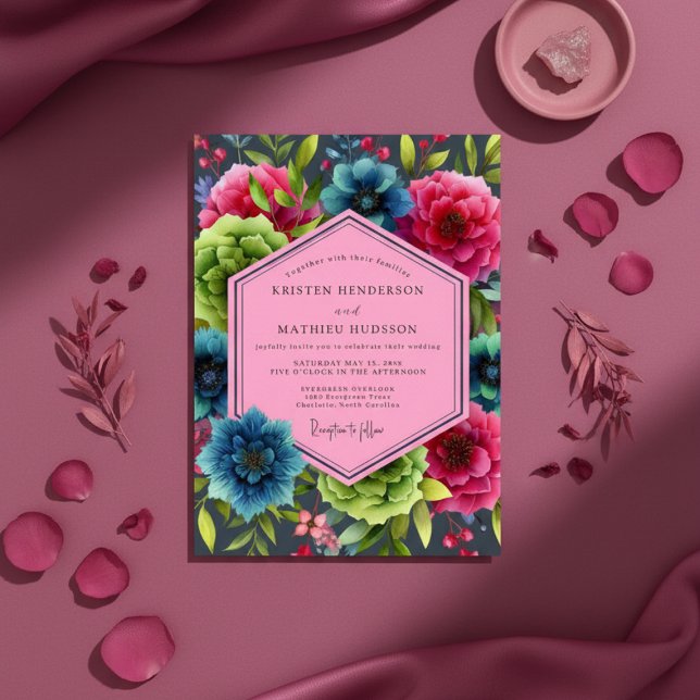 Teal Bloom Opulent Wedding Inbjudningar (Skapare uppladdad)