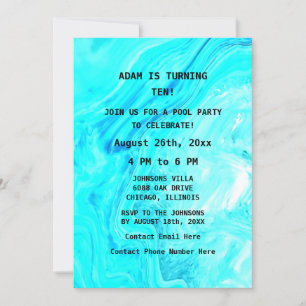 Teal Blue Abstrakt Artsy Anpassningsbar Ålder vid Inbjudningar