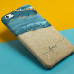 Teal Blue Agate Monogram Script Stone Guld<br><div class="desc">Denna design finns även tillgänglig på andra mobila modeller. Välj Enhetstyp om du vill visa andra iPhone, Samsung Galaxy eller Google fodral. Vissa stilar kan ändras genom att markera Stil om det är ett alternativ. Den här designen kan vara personlig i det område som tillhandahålls genom att ändra fotot och/eller...</div>