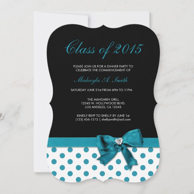 Teal Blue and Black med Polka-Dots Class of 2015 Inbjudningar (Framsida)