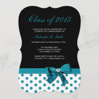 Teal Blue and Black med Polka-Dots Class of 2015 Inbjudningar