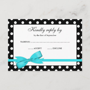 Teal Blue and Black Polka Dot Bow OSA Kort