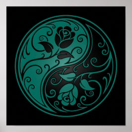Teal Blue and Black Yin Yang Ro Poster