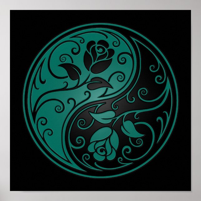 Teal Blue and Black Yin Yang Ro Poster (Framsidan)