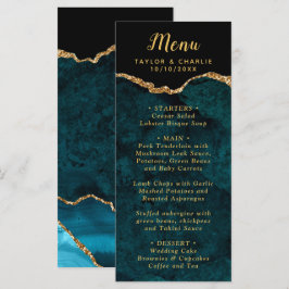 Teal Blue and Gold Agate Marble Wedding Meny