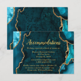 Teal Blue and Gold Agate Wedding Accommodations Tilläggskort