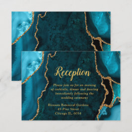 Teal Blue and Gold Agate Wedding Reception Tilläggskort