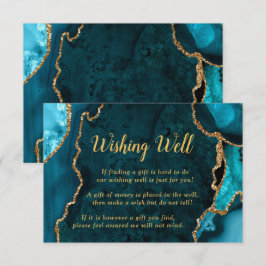Teal Blue and Gold Agate Wedding Wishing Well Tilläggskort