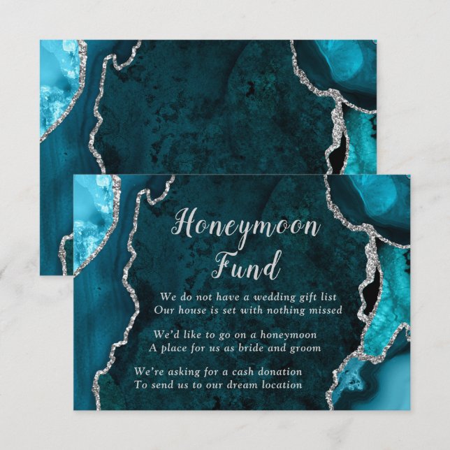 Teal Blue and Silver Agate Honeymoon Fund Tilläggskort (Fram/baksida)