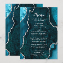 Teal Blue and Silver Agate Marble Wedding Meny