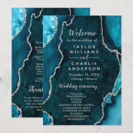 Teal Blue and Silver Agate Wedding Program