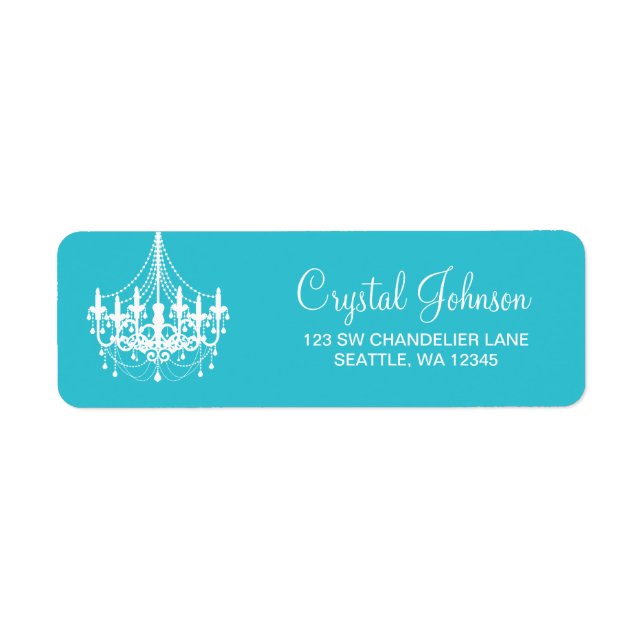 Teal Blue and White Chandelier Returadress Etikett (Framsidan)