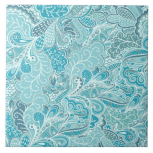 Teal Blue and White Elegant Patterned Kakelplatta
