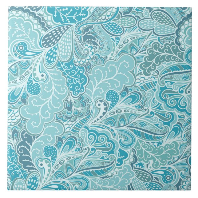 Teal Blue and White Elegant Patterned Kakelplatta (Framsidan)