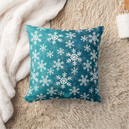 Teal Blue and White Snöflingor Kudde