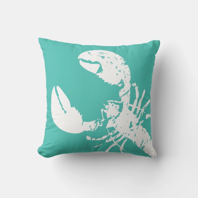 Teal Blue and White Weasted Lobster Surfa Shack Kudde (Framsida)