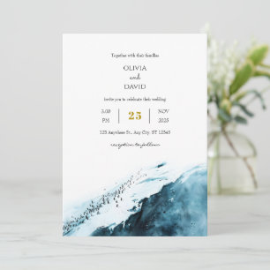 Teal Blue Antarktis Kusten Penguin Oceanen Bröllop Inbjudningar