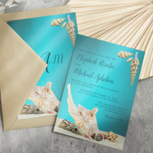 Teal Blue Aqua Seashell Beach Wedding
