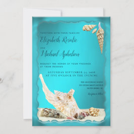 Teal Blue Aqua Turcos Seashell Bröllop Inbjudningar