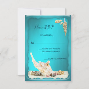 Teal Blue Aqua Turcos Seashell Bröllop OSA Kort
