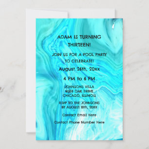 Teal Blue Artsy Abstrakt Anpassningsbar Ålder vid Inbjudningar