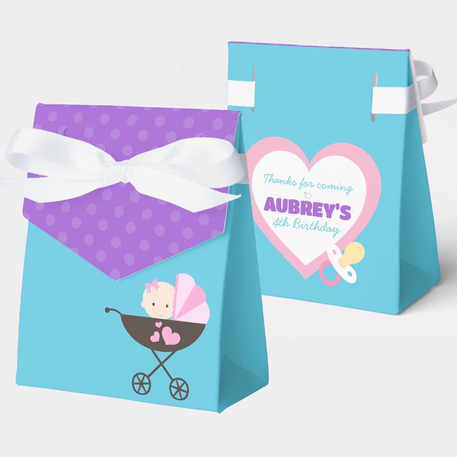Teal Blue Baby Doll Treat Gift Favor Boxes Presentaskar (Teal Blue and Purple Polka Dot Baby Doll Birthday Party Favor Boxes)