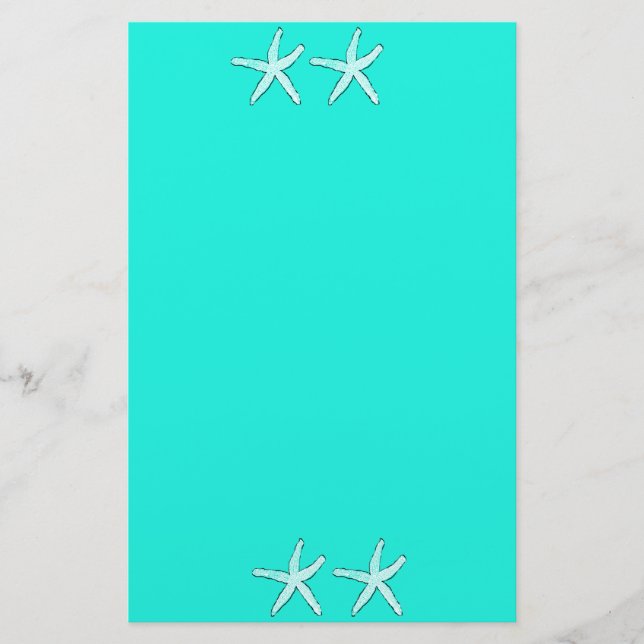 Teal Blue Background Starfish Seastars Beach 2020 Brevpapper (Framsida)