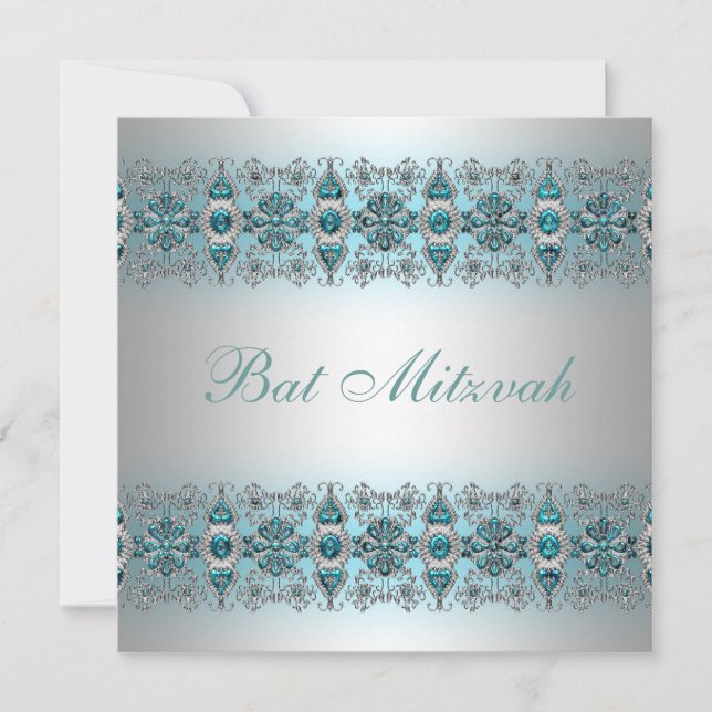 Teal Blue Bat mitzvah Inbjudningar (Framsida)