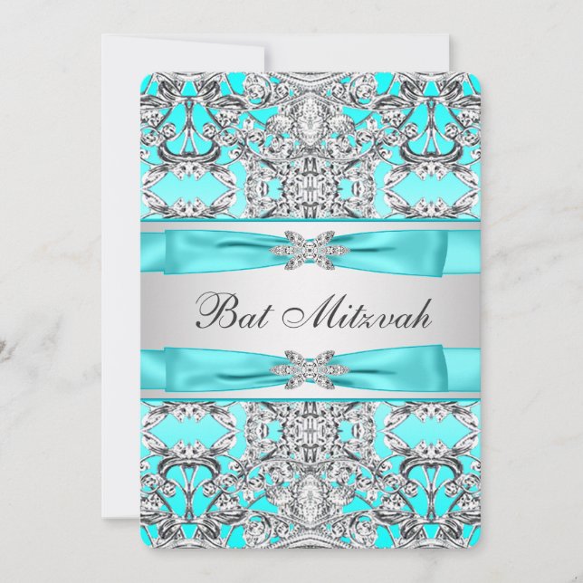Teal Blue Bat mitzvah Inbjudningar (Framsida)