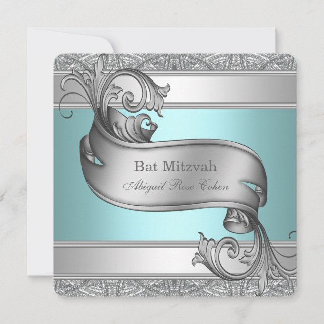 Teal Blue Bat mitzvah Inbjudningar (Framsida)