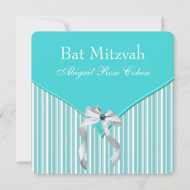 Teal Blue Bat mitzvah Inbjudningar (Framsida)