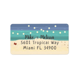 Teal & Blue Beach & String Ljus Adressetikett